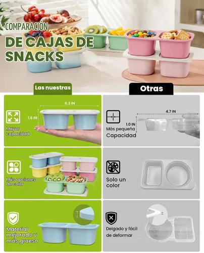 Vista 6 de Paquete de 5 recipientes reutilizables con tapas, 2 compartimentos pequeños Bento, lonchera de paja de trigo sin BPA para la escuela, viajes