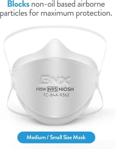 Vista 5 de BNX Máscara N95 certificada por NIOSH fabricada en Estados Unidos, máscara facial protectora con respirador de partículas, triple taza/estilo pez