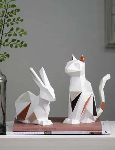 Vista 4 de HAUCOZE Estatua de gato moderna escultura de animal decoración del hogar arte geométrico para sala de estar, oficina, escritorio, regalo, 7.3