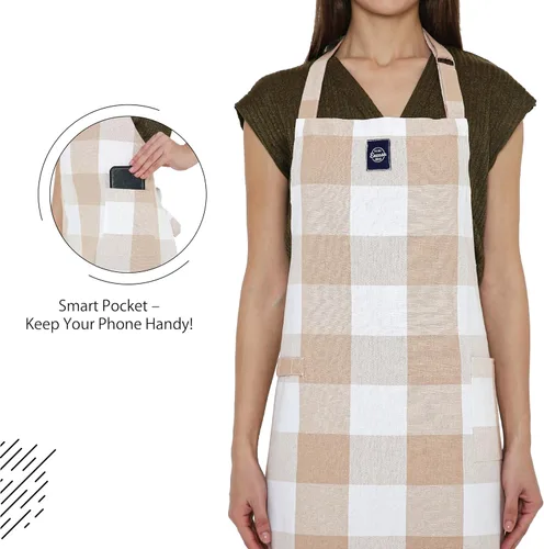 Vista 4 de Encasa XO Delantales de cocina de algodón para mujeres y hombres con bolsillo y bucle para toalla, correa ajustable para cuello y espalda