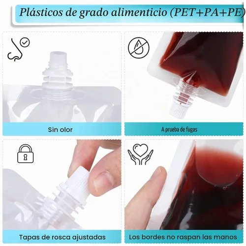 Vista 3 de Frascos de plástico, 24 unidades, bolsas de bebidas ocultables y reutilizables de 8 onzas, plástico de grado alimenticio a prueba de fugas