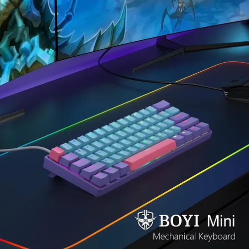 Vista 8 de BOYI Teclado mecánico para juegos 61 mini con cable intercambiable en caliente 60 RGB Cherry MX Switch PBT Teclas NKRO Programable Tipo-C