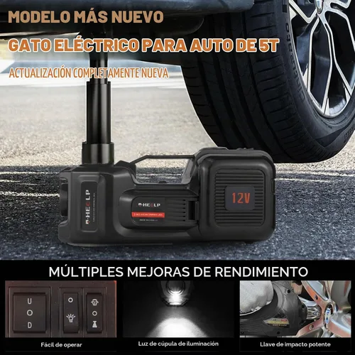 Vista 4 de E-HEELP Kit de gato eléctrico para coche hidráulico de 5 toneladas y 12 V Jack negro+llave inglesa