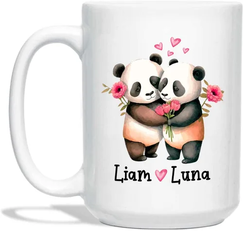Vista 7 de Taza de té de pandas con nombres personalizados, taza con texto en inglés «All I Need Is You», regalos divertidos de panda para niños, amigos
