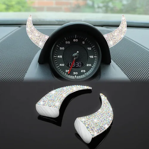 Vista 13 de WINKA Bling Devil Bull Horn 3D - Calcomanías decorativas brillantes para el interior del automóvil, para salpicadero, camión, motocicleta
