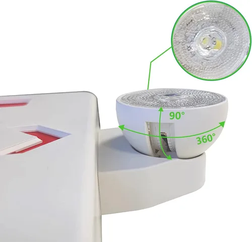 Vista 2 de Señal de salida LED con luces de emergencia, respaldo de batería, doble cara, iluminación de salida de emergencia cableada para edificios