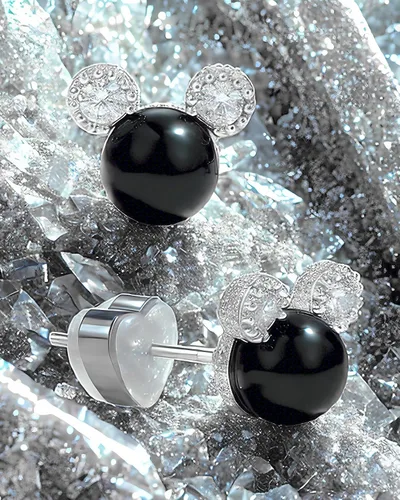 Vista 3 de PANSTAR Aretes de perlas para mujer Postes hipoalergénicos de plata de ley 925 con perlas y gemas de circón Mini ratones ligeros con caja de regalo