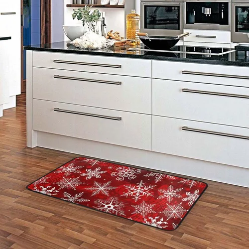 Vista 4 de Alfombra de Navidad para cocina, patrón rojo con copos de nieve, flores, tapete de baño, alfombras antideslizantes para baño, cocina, interiores, 39
