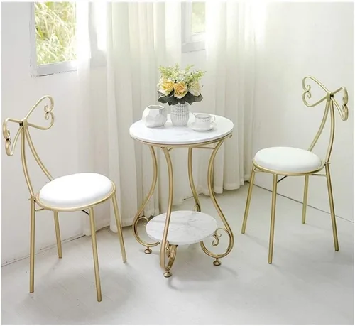 Vista 4 de Mesa de centro redonda de mármol con dos capas para sala de estar, mesa de café, mesa de centro Beistelltisch Mesa auxiliar (Color blanco)