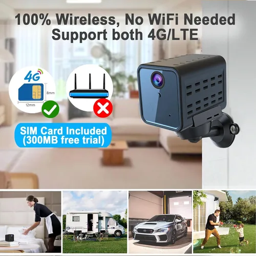 Vista 7 de javiscam Cámara de seguridad celular 4K, no incluye tarjeta SIM de cámara WiFi, no compatible con WiFi, sensor de movimiento de radar, cámara