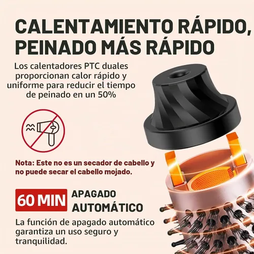 Vista 2 de NONK - Cepillo térmico 2 en 1 y rizador, cepillo redondo calentado de 1.5
