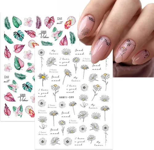 Vista 7 de JMEOWIO 10 hojas de calcomanías de arte de uñas de flores de primavera, calcomanías autoadhesivas, uñas coloridas de verano, suministros de uñas