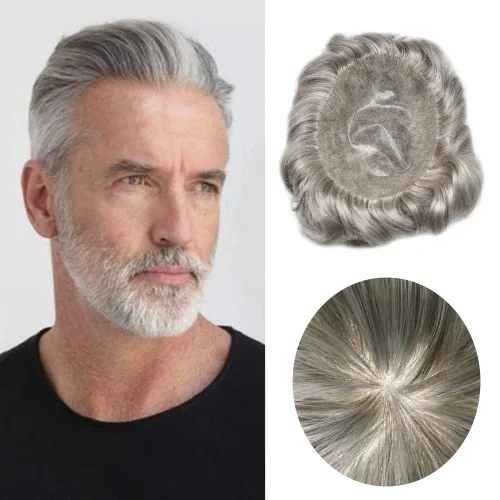 Vista 248 de Toupee para hombre 100% cabello humano real tupé para hombres 0.004 in piel de poliuretano para hombre, sistema de reemplazo de piezas de pelo