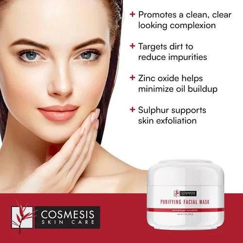 Vista 2 de Mascarilla facial purificadora, desintoxica y calma la piel con zinc, azufre y alcanfor fórmula infundida para tez clara - 2 onzas