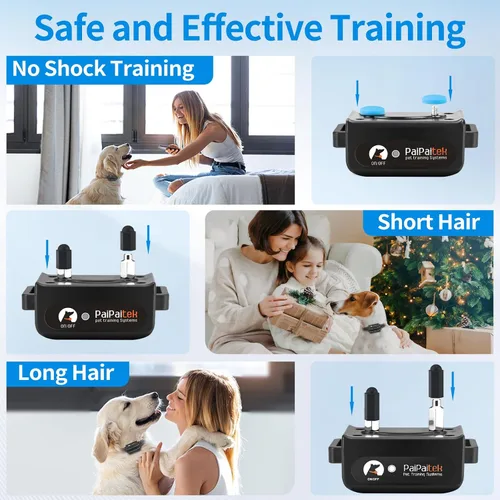 Vista 6 de Collar de ladrido de perro 2 en 1 y collar de entrenamiento – Combo inteligente de collar de ladrido y choque, collar automático de ladridos