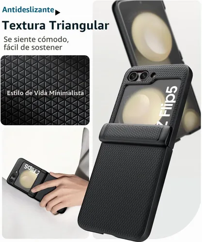 Vista 7 de Vihibii - Funda para Samsung Galaxy Z Flip 5 con protección de bisagra, 2023, color negro Protector de pantalla exterior HD, delgado y elegante