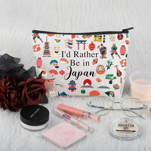 Vista 3 de PWHAOO Japón Travel Travel Gift I'd Rather Be in Japan Makeup Bag Japón Viaje Vacaciones Cosméticos Bolsa Japón Souvenir Gift, Más bien estar