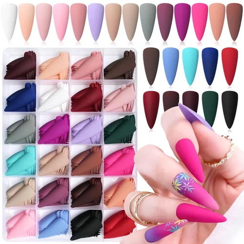 Vista 11 de 576 piezas de uñas postizas ovaladas a presión, kit de uñas postizas cortas