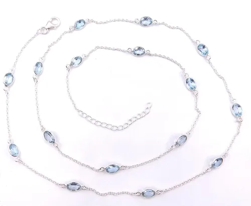 Vista 5 de Collar de bisel hecho a mano de plata esterlina 925 con piedra preciosa natural del topacio azul, Gema, Topacio