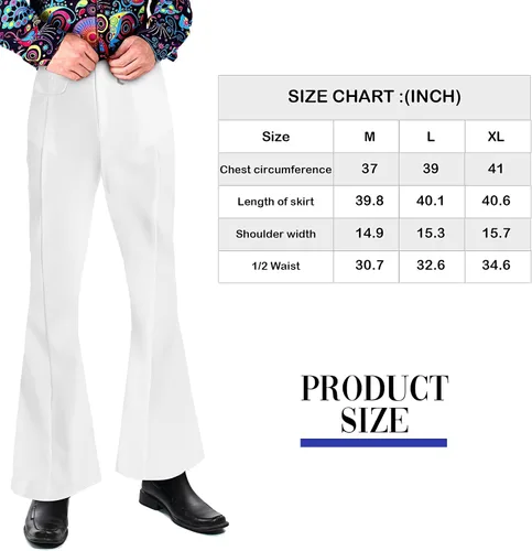 Vista 3 de Eurzom Conjunto de disfraz de discoteca que incluye camisa brillante con pantalón para hombre, peluca afro, collar, lentes de sol para fiesta