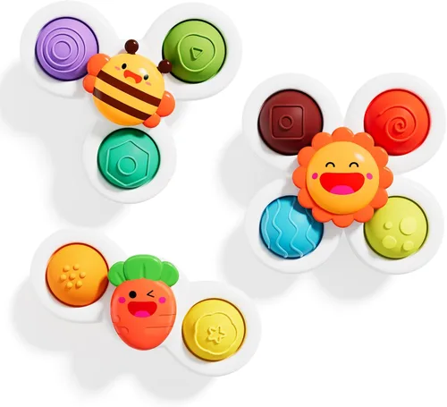 Vista 13 de ALASOU 3 piezas de juguetes sensoriales de viaje en avión con ventosa para niños de 1 año Novedad Spinning Tops 12 18 meses Regalo de cumpleaños