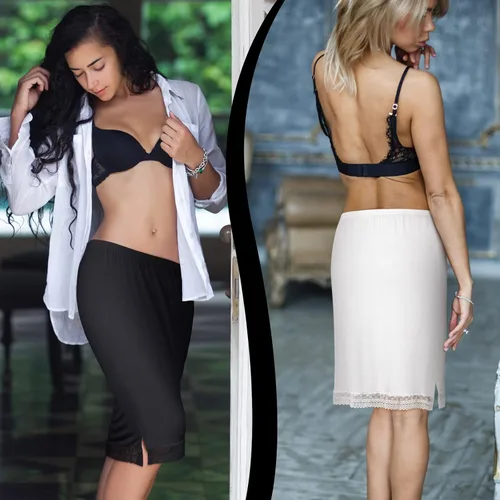 Vista 6 de Lasnten 3 piezas de medias sandalias para mujer, para debajo de los vestidos, falda con ribete de encaje, falda por encima de la rodilla, enagua