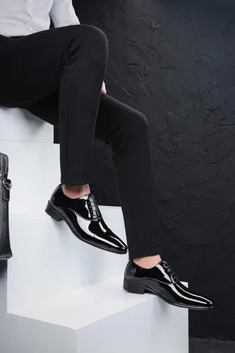 Vista 7 de DECARSDZ Mens Faux Patent Leather Classic Lace-up Formal Oxford Tuxedo Dress Shoes Men Wedding Shoe