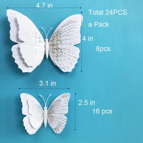 Vista 6 de 24 calcomanías de mariposa con goma de mascar de esponja e imanes, calcomanías de pared de mariposa extraíbles de cristal blanco para decoración