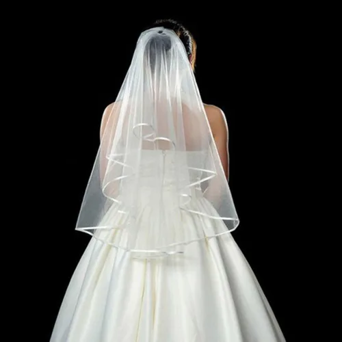 Vista 5 de Ewanda store Double Ribbon Edge Center Cascade Bridal Wedding Veil with Comb