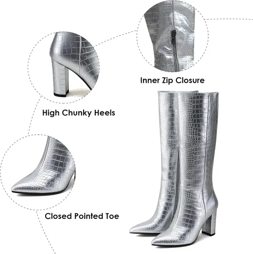 Vista 3 de Modatope Botas altas hasta la rodilla para mujer, botas altas de equitación para mujer, botas largas de pantorrilla, botas GoGo, botas gruesas
