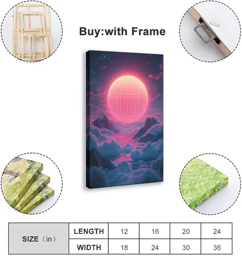 Vista 2 de 80s Vaporwave Neon Geometry Art – Retro Futuristic Poster – Digital Synthwave Wall Hanging Canvas Poster Wall Art Decor Print Picture Paintings for
