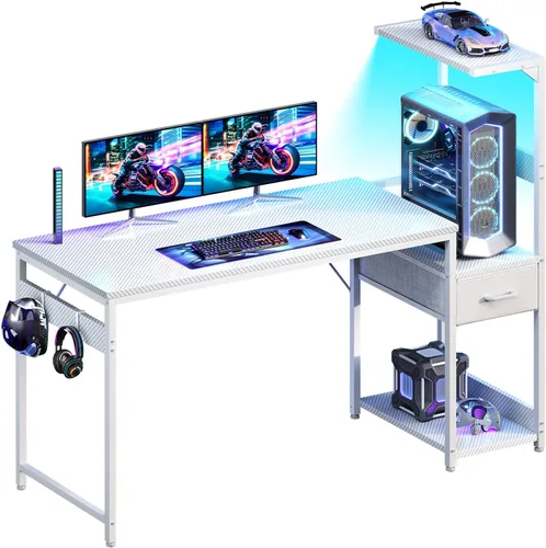 Vista 7 de Casaottima - Escritorio para juegos de 48 pulgadas con luces LED y soporte Negro fibra de carbono