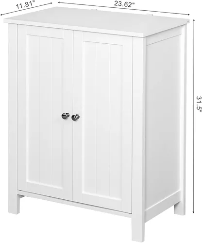Vista 3 de NewCosmos Gabinete de almacenamiento de piso de baño con estante ajustable de doble puerta, color blanco