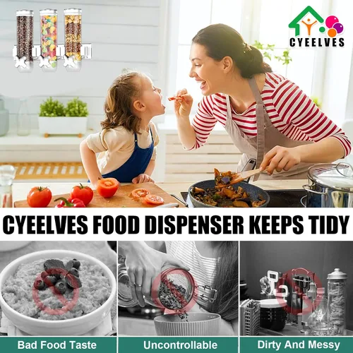 Vista 9 de Dispensador de alimentos montado en la pared, dispensador de cereales con taza, dispensador de alimentos secos montado en la pared, dispensador