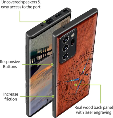 Vista 6 de Carveit Funda de madera de diseñador para Samsung Galaxy Note20 Ultra (grabado de madera e incrustaciones de carcasa) compatible con cargadores