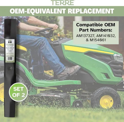 Vista 3 de Terre Products, paquete de 2 cuchillas para cortacésped de alta elevación, cubierta de 42 pulgadas, compatible con John Deere x300, D105, D125