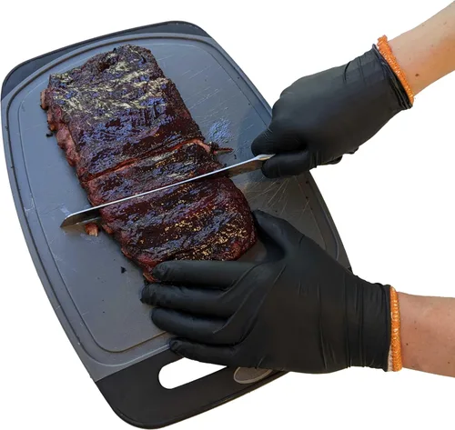 Vista 9 de Kit de guantes desechables para barbacoa negro - 50 guantes de agarre texturizado resistentes y 2 forros reutilizables resistentes al calor