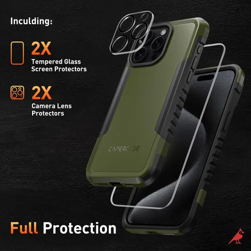 Vista 3 de Funda resistente para iPhone 15 Pro Max de 6.7 pulgadas con 2 protectores de pantalla + protectores de lente de cámara
