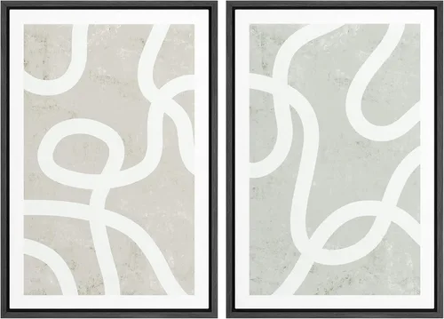 Vista 91 de SIGNWIN Lienzo enmarcado para pared, juego de arte de collage de ondas en espiral de mediados de siglo, formas abstractas, acogedor, neutro