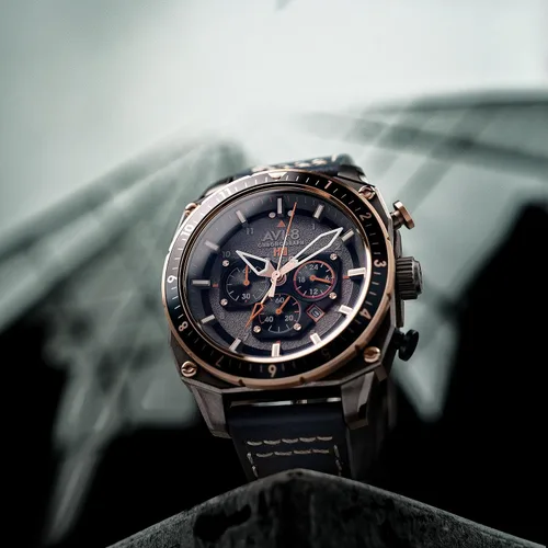 Vista 6 de AVI-8 Hawker Hunter Reloj de piloto para hombre – Atlas Dual Time Cronógrafo, movimiento de cuarzo japonés, caja de acero inoxidable de 43mm, correa