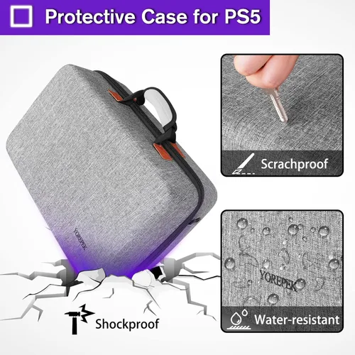 Vista 5 de YOREPEK Hard Shell Carrying Case for PS5, Travel Bag Compatible with Playstation 5 Console Controller, Protective Storage Bag for PS5 Disk Digital