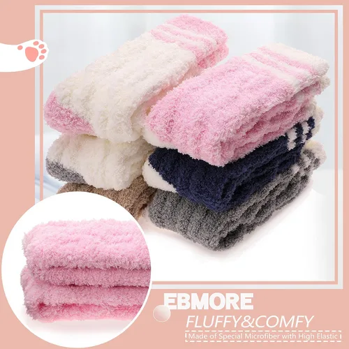 Vista 4 de EBMORE Womens Fuzzy Socks Slipper Fluffy Cozy Comfy Cabin Plush Warm Winter Sleep Home Soft Socks