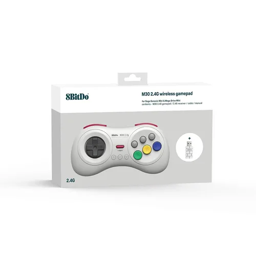 Vista 5 de 8Bitdo M30 2.4G Wireless Gamepad for Sega Genesis Mini and Mega Drive Mini and Switch with 6-Button Layout (White)