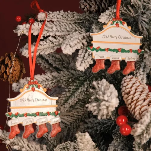 Vista 2 de JewelOra Adornos de Navidad, personalizados de 2 a 6 miembros de la familia, adorno personalizado para árbol de Navidad, decoraciones de vacaciones