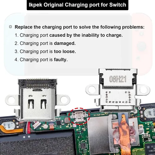 Vista 2 de Paquete de 3 puertos USB C de repuesto para Nintendo Switch, puerto de carga tipo C, conector de carga para consola NS con herramientas
