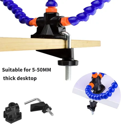 Vista 3 de Herramienta de tercera mano – Estación de soldadura mano – 3 brazos flexibles con tornillo de banco ajustable para mesa de escritorio, soporte