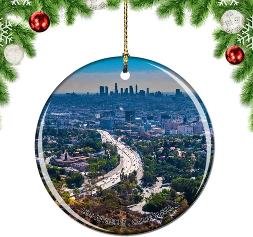 Vista 8 de California Los Ángeles Battleship Museum USA Christmas Tree Adorno Decoración Colgante Colgante Decoración City Travel Souvenir Collection Porcelana