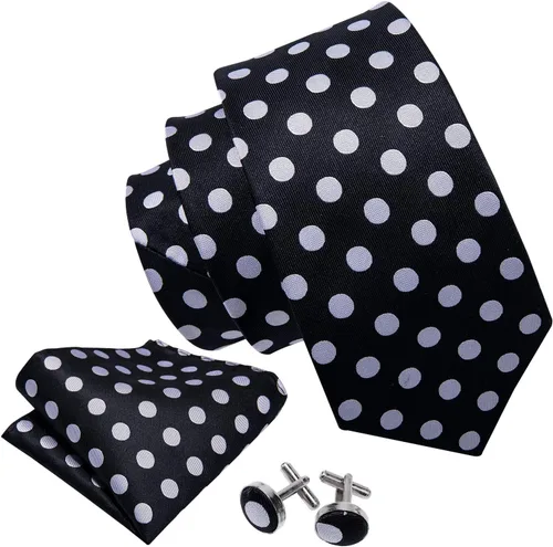 Vista 113 de Barry.Wang Corbatas de seda para hombre, diseño de lunares, gemelos cuadrados de bolsillo, gemelos para negocios, boda