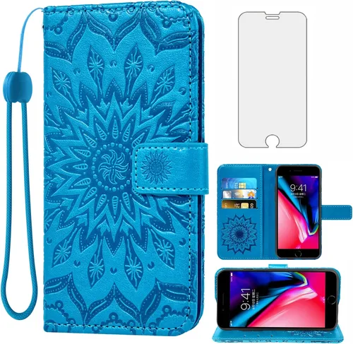 Vista 12 de Funda de teléfono para iPhone 7plus 8plus 7/8 Plus con protector de pantalla de vidrio templado, funda de cuero con tapa para tarjetero, accesorios