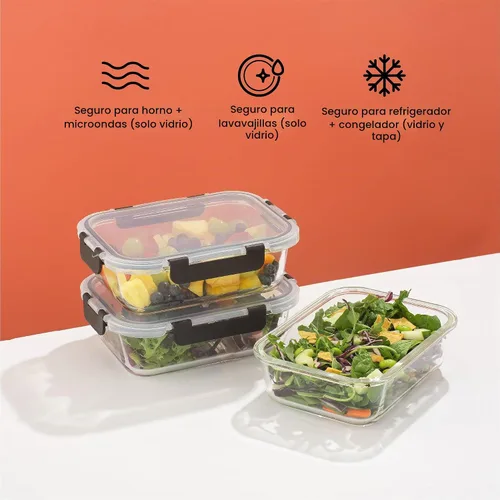 Vista 5 de JoyJolt Recipientes de Vidrio para Almacenamiento de Alimentos con Tapas. Paquete de 5 Recipientes de Vidrio para Preparación de Comidas Negro